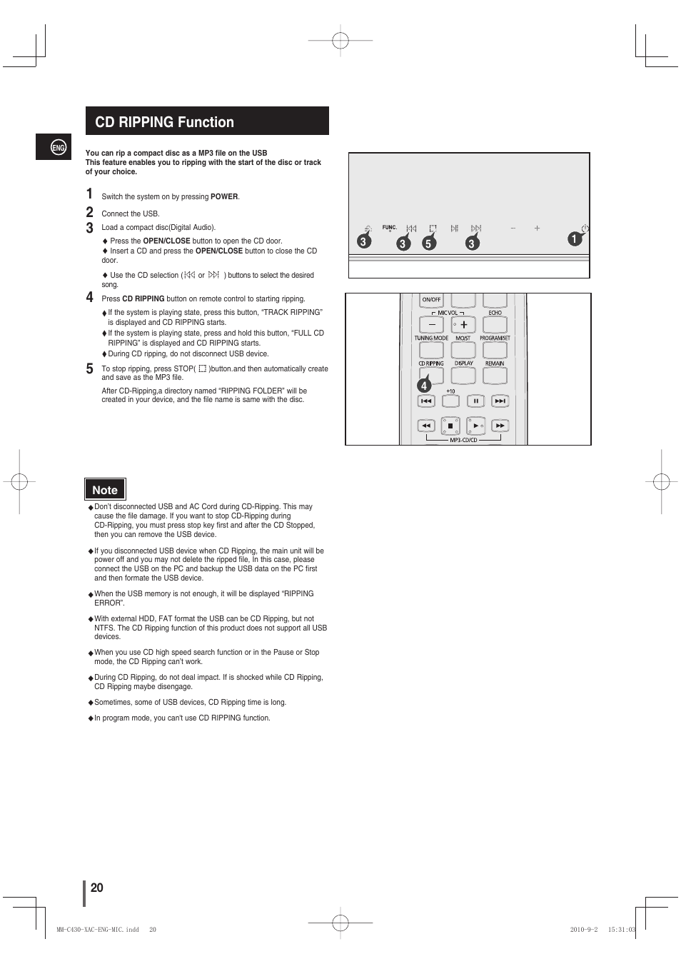 Cd ripping function | Samsung MM-C430 User Manual | Page 20 / 29