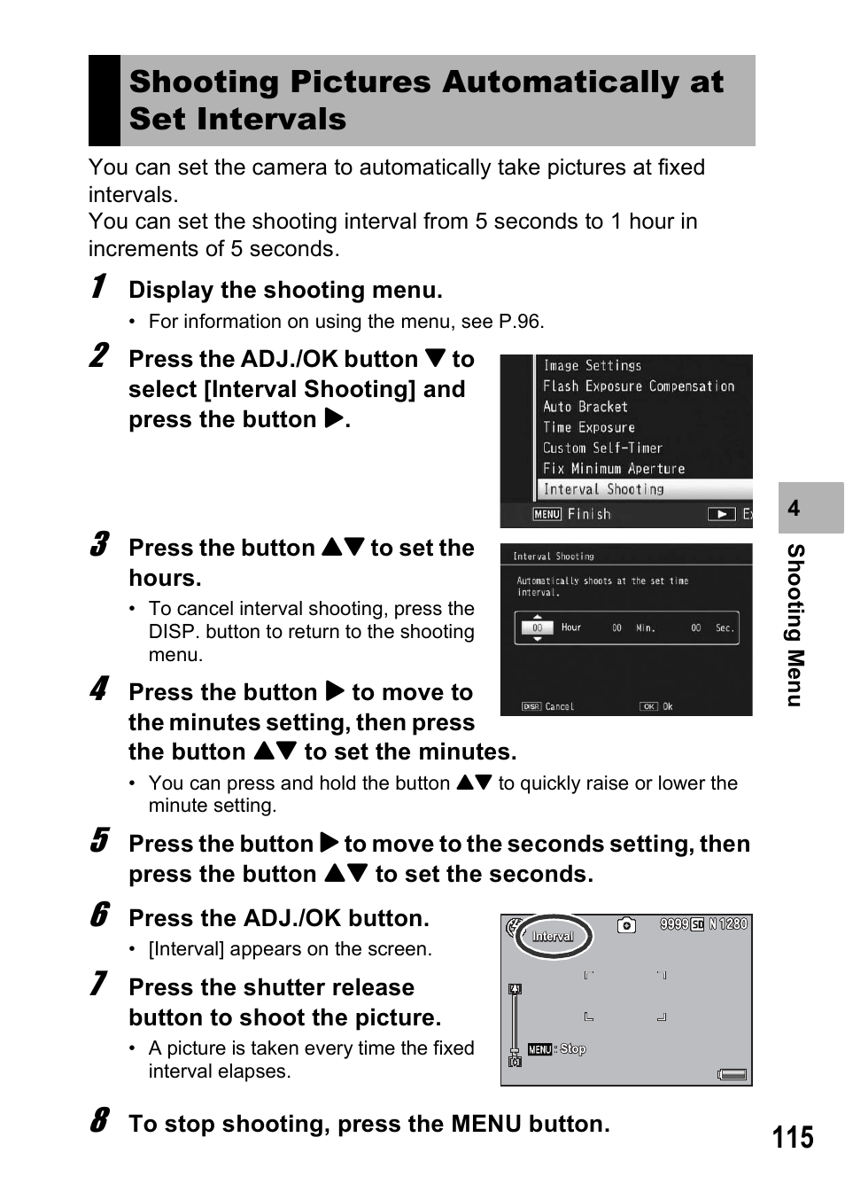 Shooting pictures automatically at set intervals | Samsung CX1 User Manual | Page 117 / 239