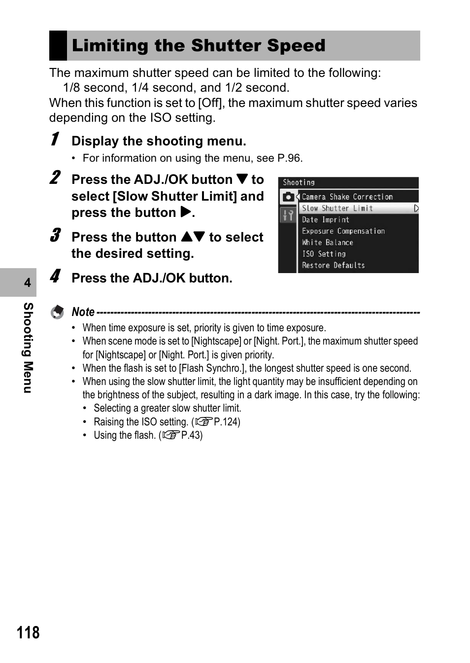 Limiting the shutter speed | Samsung CX1 User Manual | Page 120 / 239