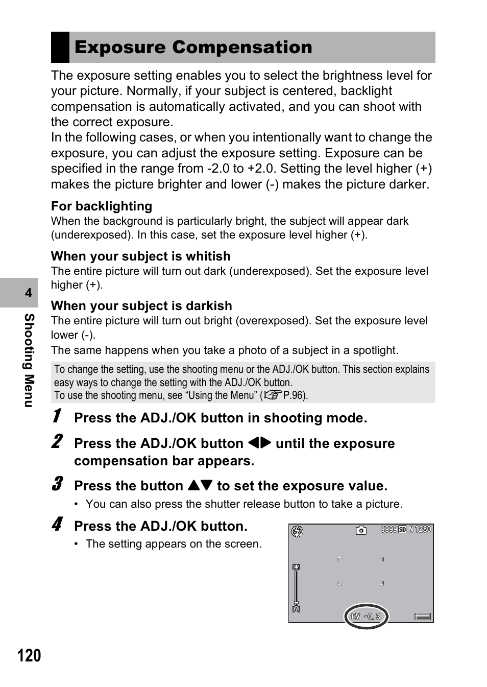 Exposure compensation | Samsung CX1 User Manual | Page 122 / 239