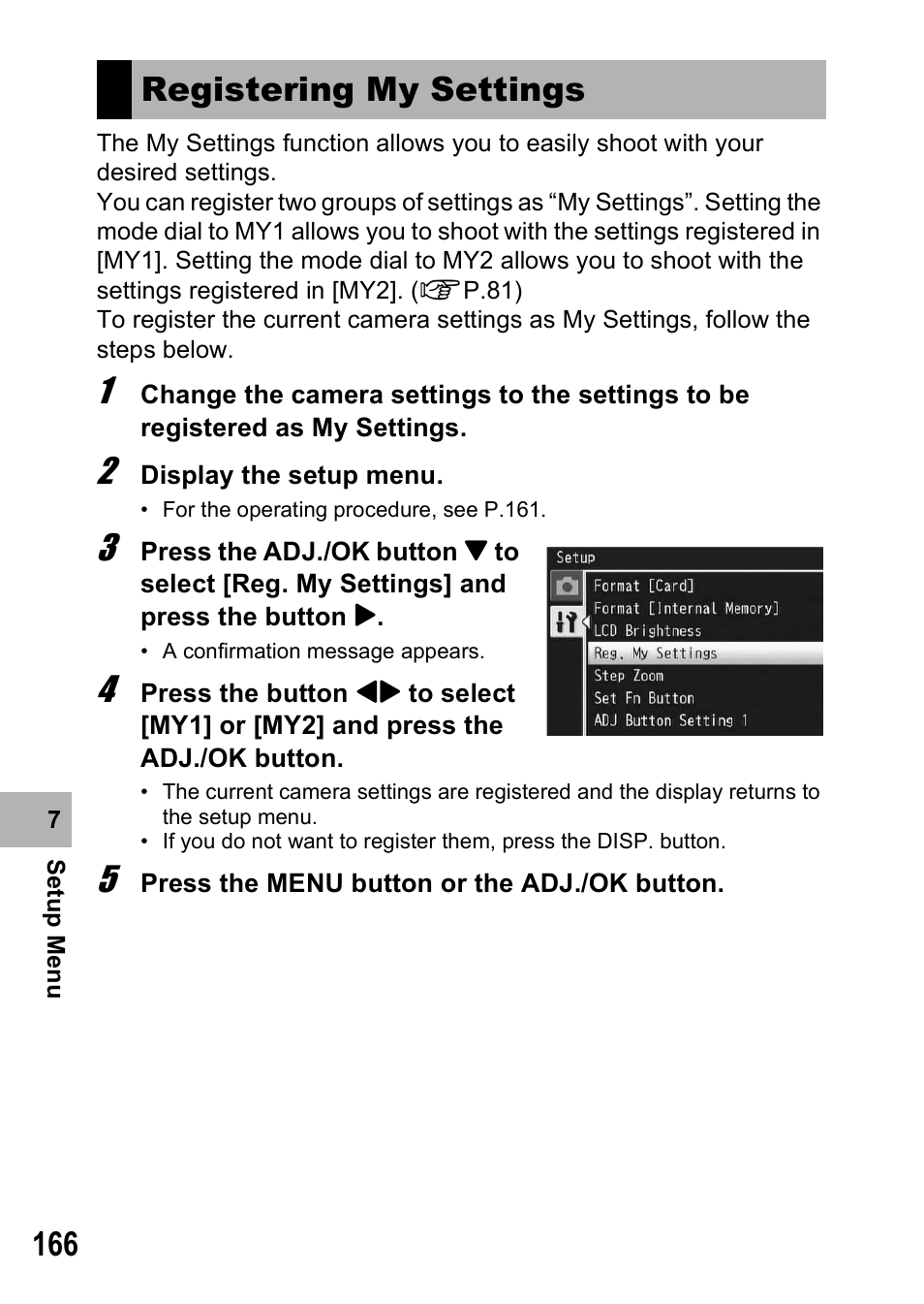 Registering my settings | Samsung CX1 User Manual | Page 168 / 239