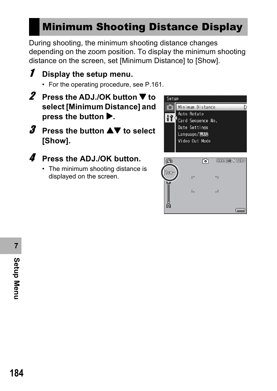 Minimum shooting distance display | Samsung CX1 User Manual | Page 186 / 239