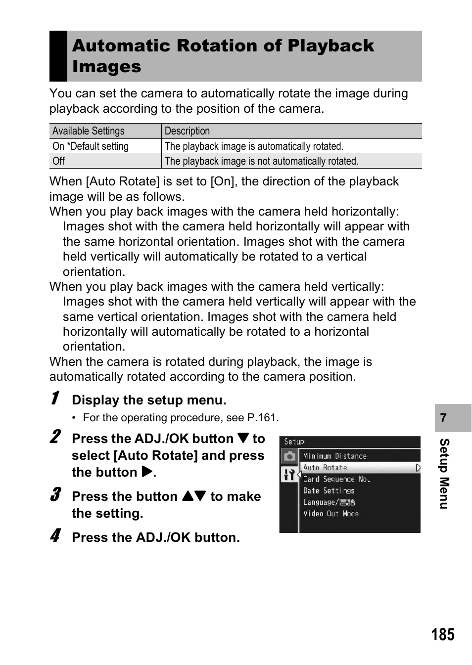 Automatic rotation of playback images | Samsung CX1 User Manual | Page 187 / 239