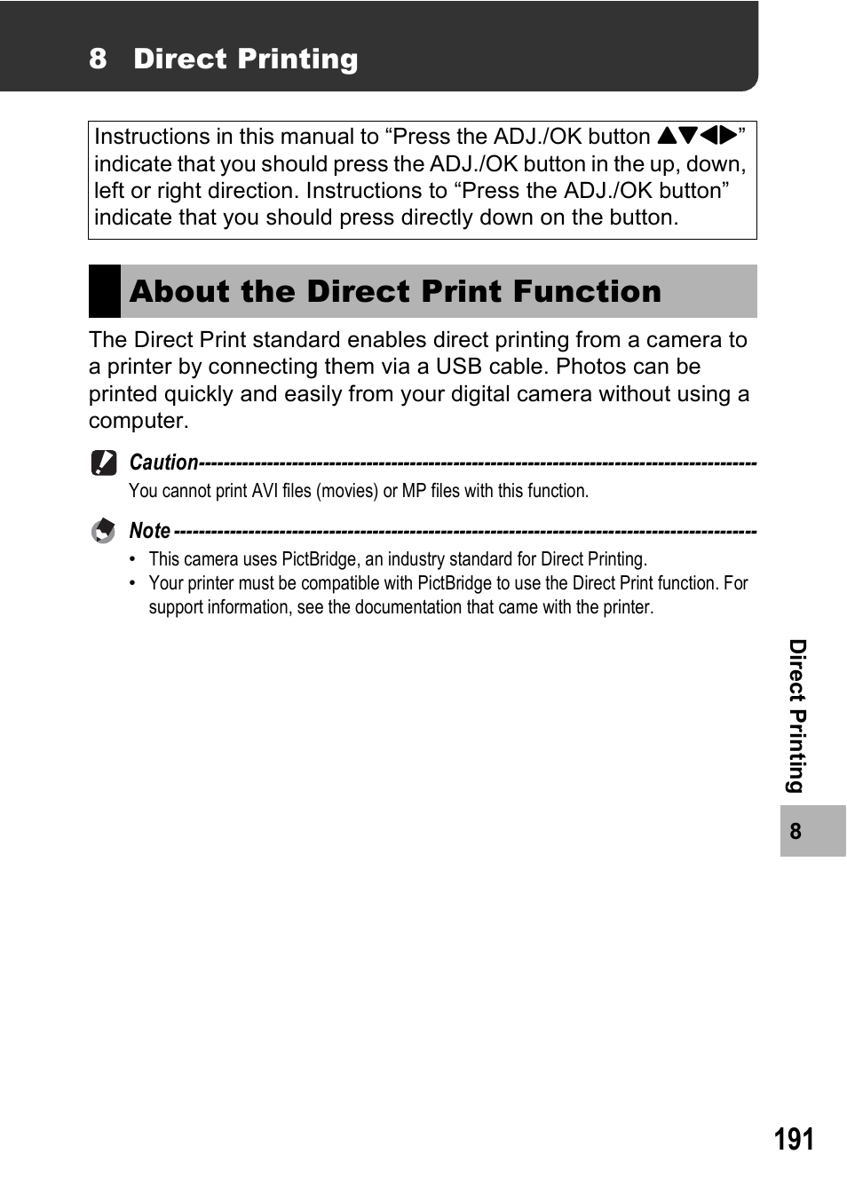 About the direct print function, 8 direct printing | Samsung CX1 User Manual | Page 193 / 239