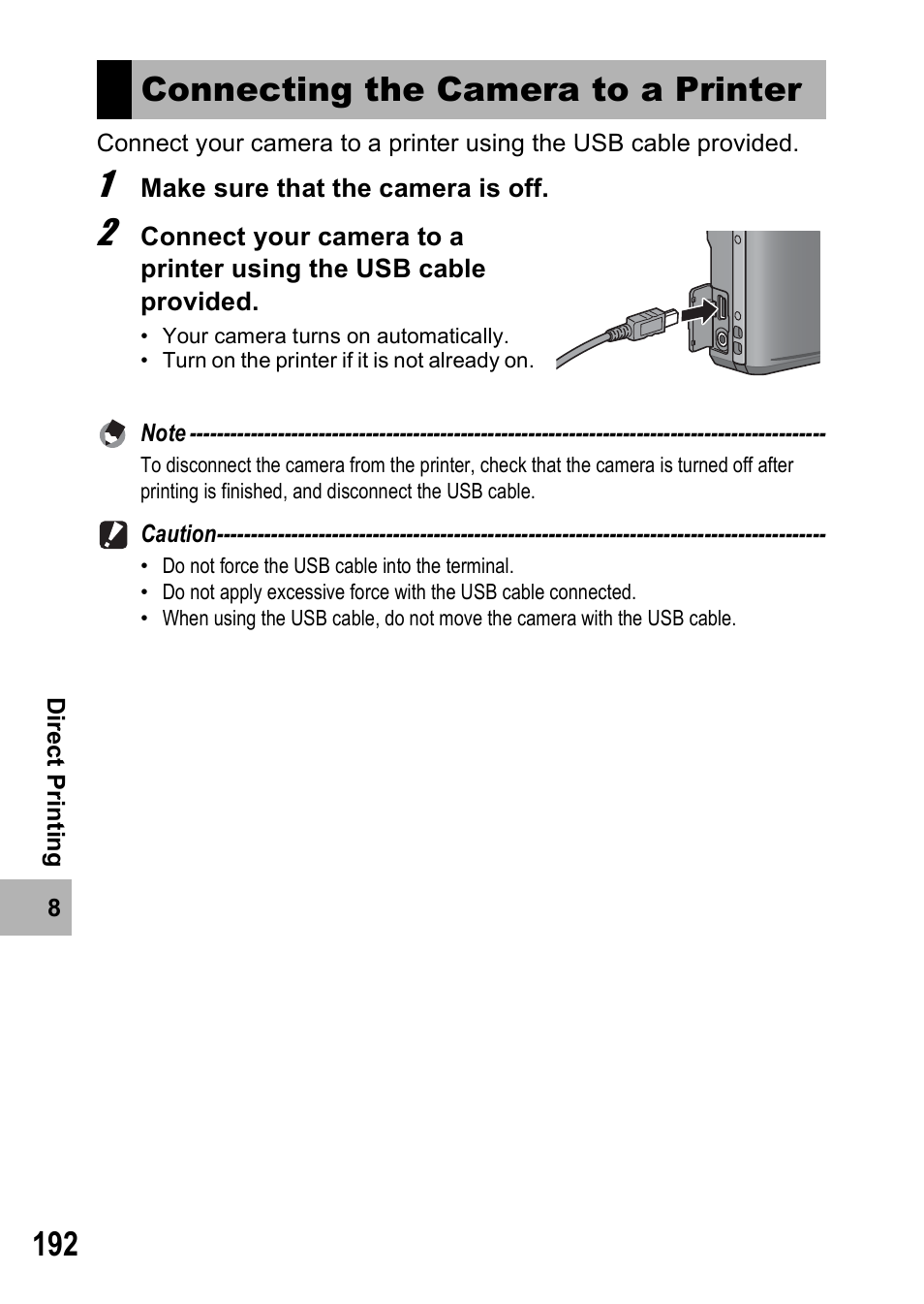 Connecting the camera to a printer | Samsung CX1 User Manual | Page 194 / 239