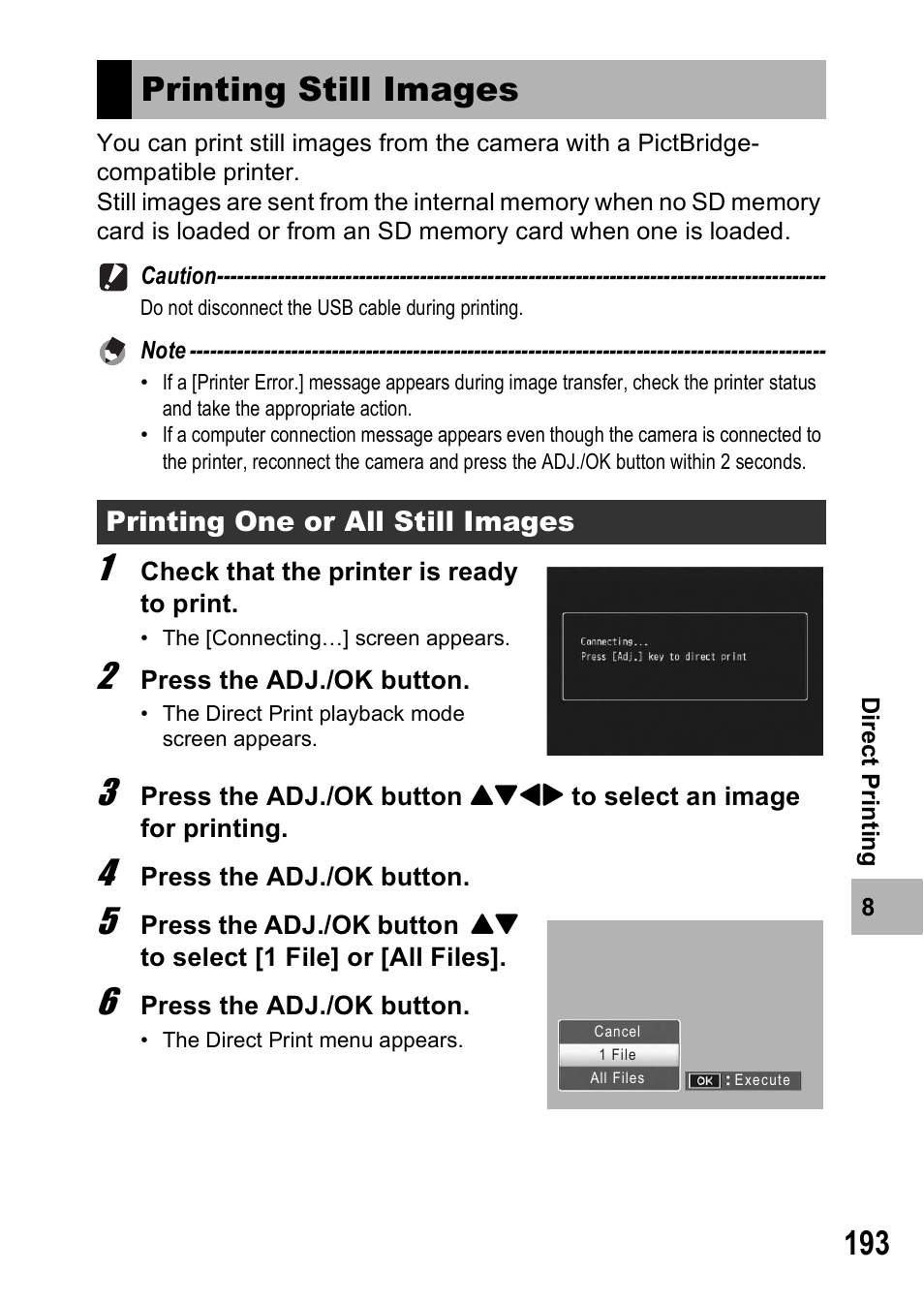 Printing still images | Samsung CX1 User Manual | Page 195 / 239