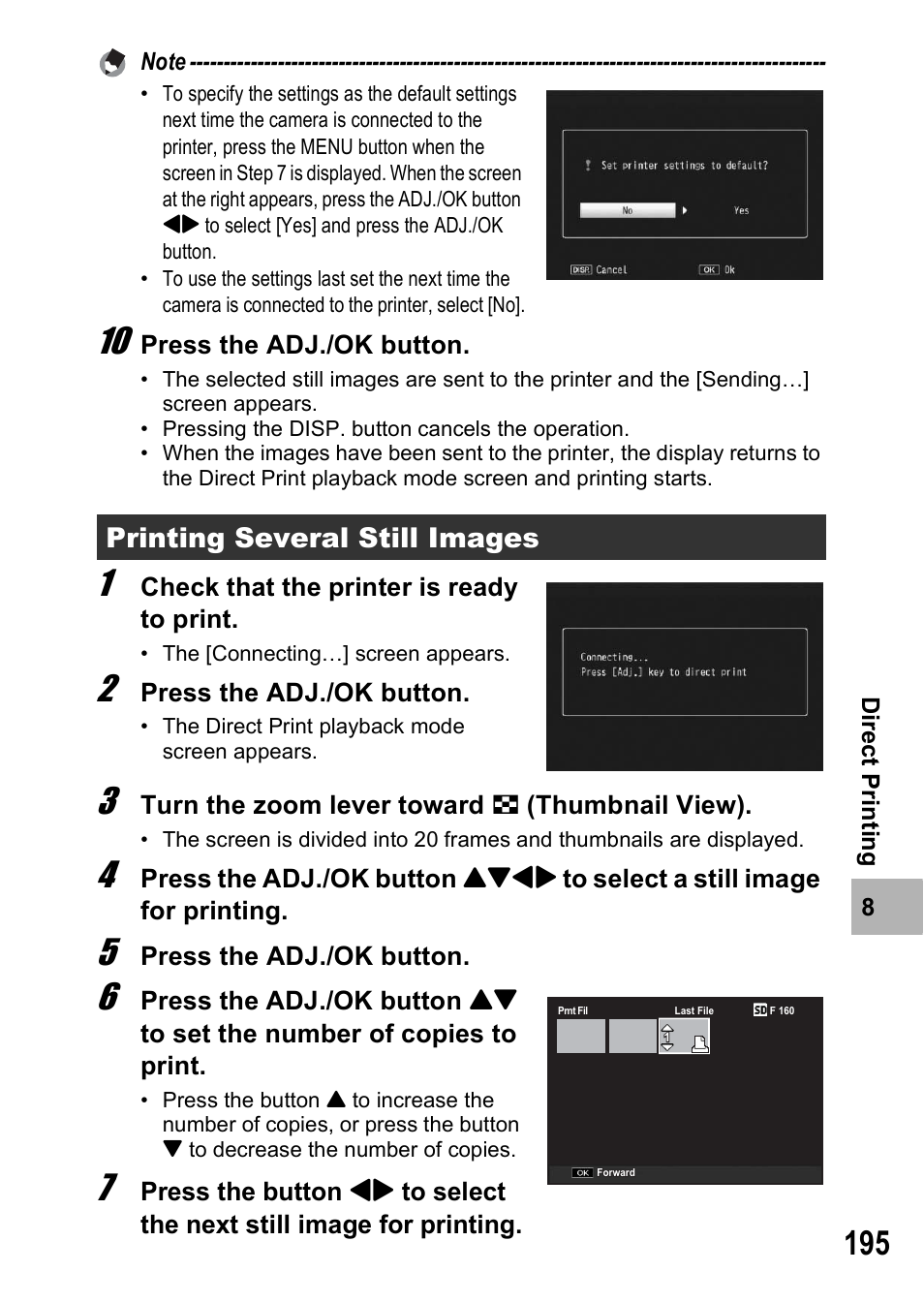 Printing several still images | Samsung CX1 User Manual | Page 197 / 239