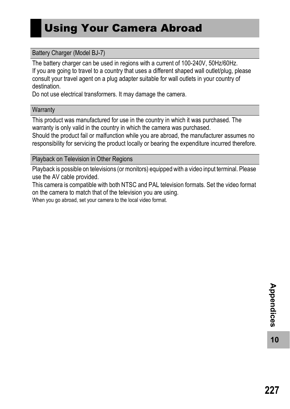 Using your camera abroad | Samsung CX1 User Manual | Page 229 / 239