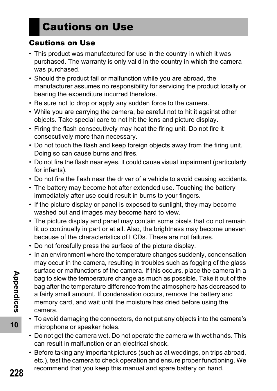Cautions on use | Samsung CX1 User Manual | Page 230 / 239