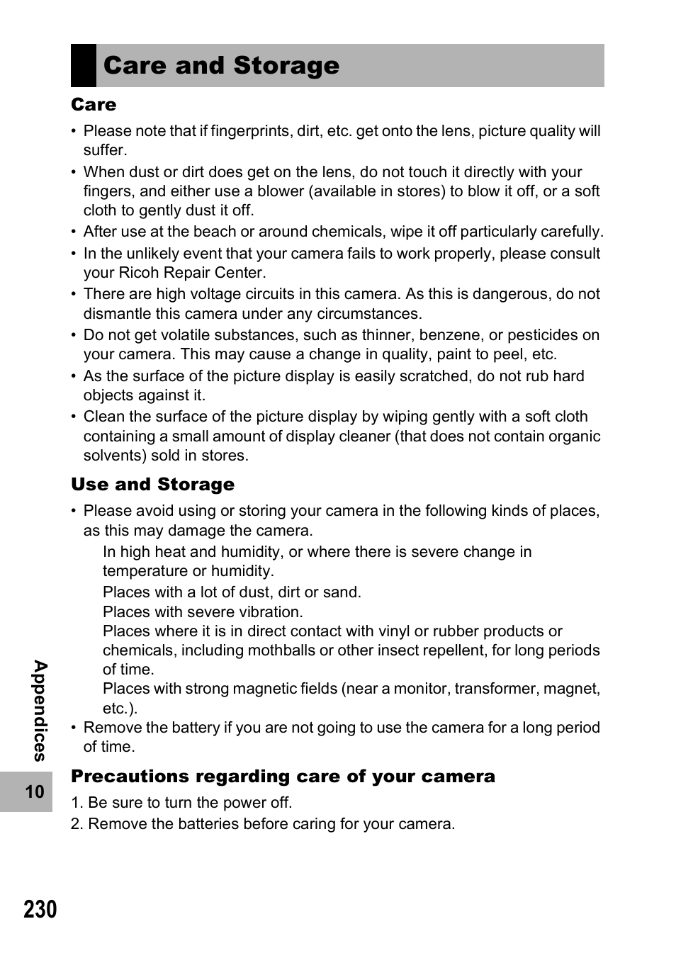 Care and storage | Samsung CX1 User Manual | Page 232 / 239