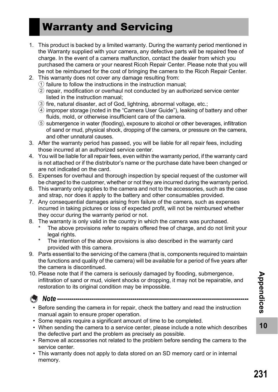 Warranty and servicing, 10 a p pe ndi c e s | Samsung CX1 User Manual | Page 233 / 239