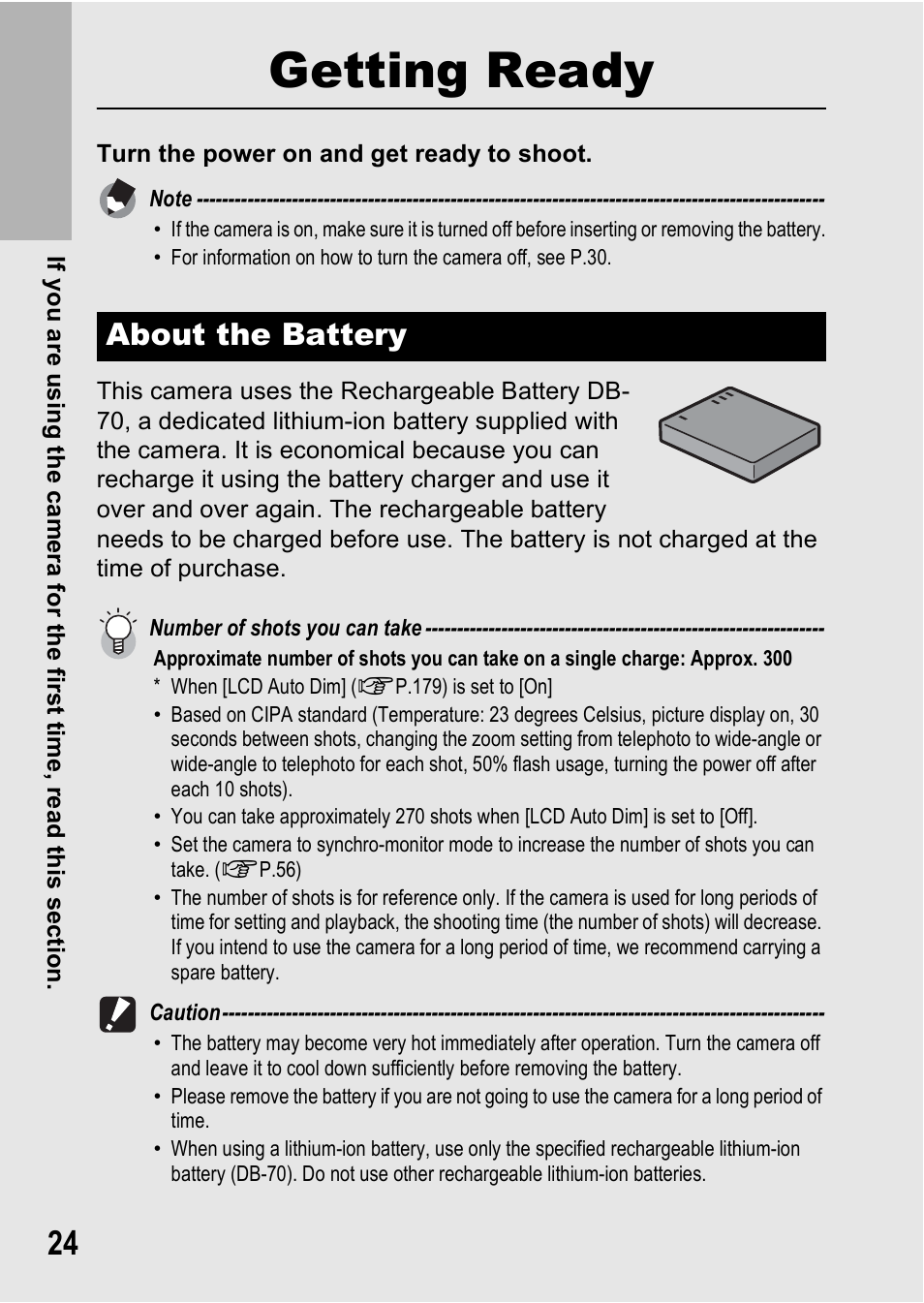 Getting ready, About the battery | Samsung CX1 User Manual | Page 26 / 239