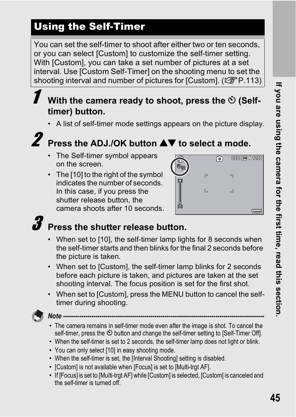 Using the self-timer | Samsung CX1 User Manual | Page 47 / 239