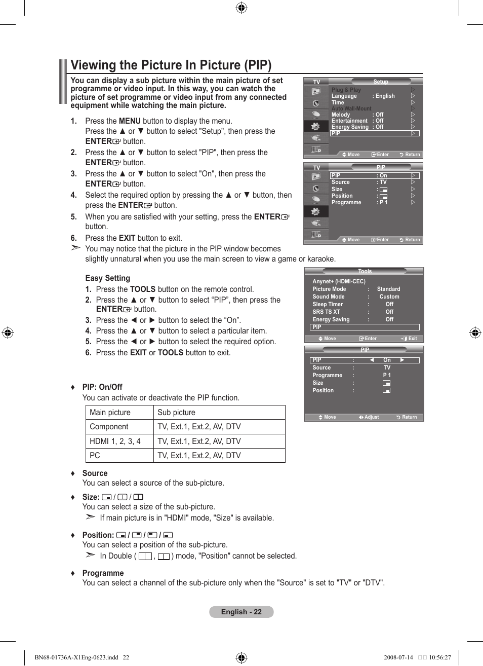 Viewing the picture in picture (pip) | Samsung BN68-01736C-00 User Manual | Page 24 / 69