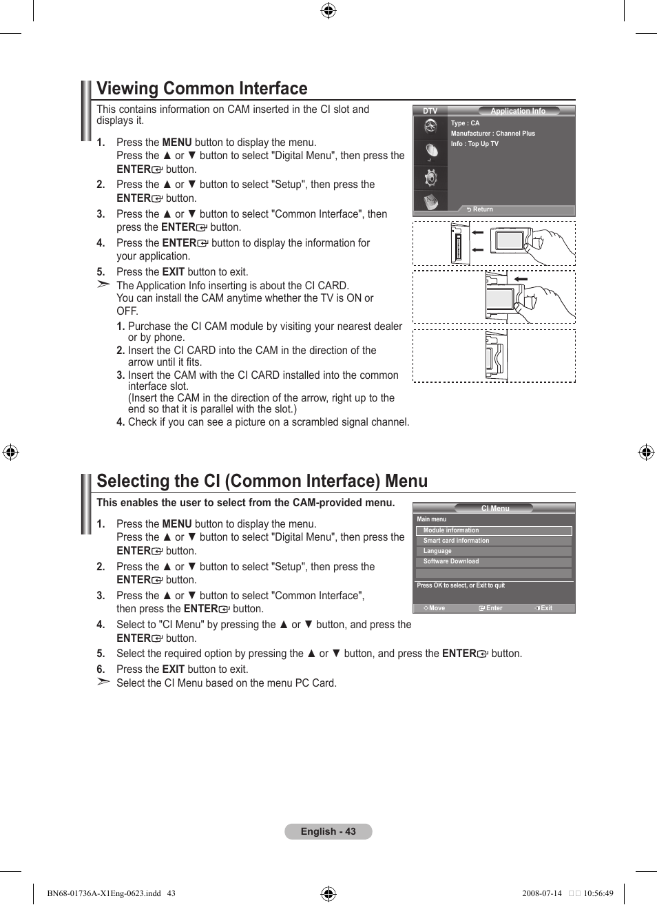 Viewing common interface, Selecting the ci (common interface) menu | Samsung BN68-01736C-00 User Manual | Page 45 / 69