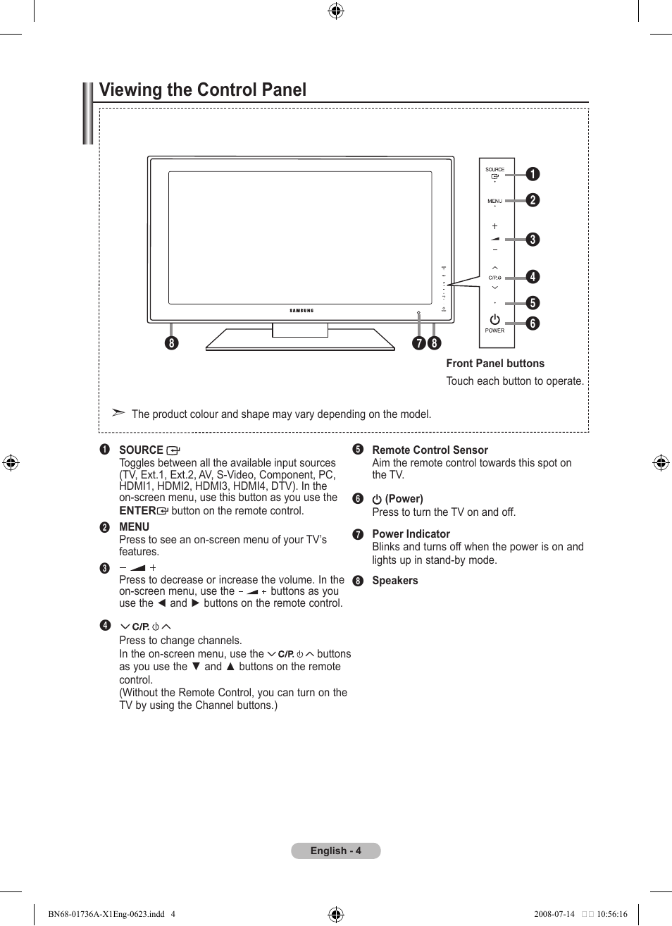 Viewing the control panel | Samsung BN68-01736C-00 User Manual | Page 6 / 69