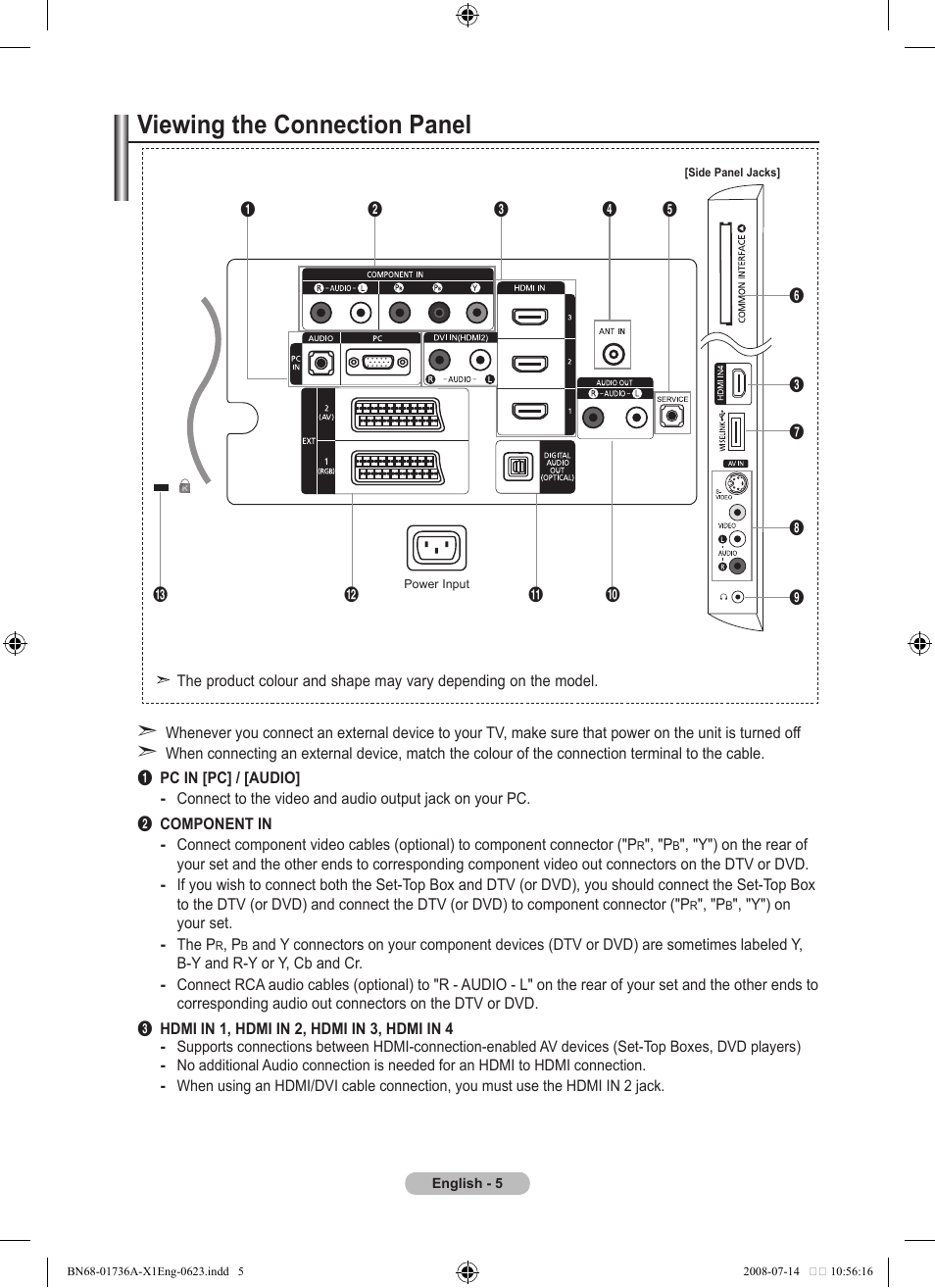 Viewing the connection panel | Samsung BN68-01736C-00 User Manual | Page 7 / 69