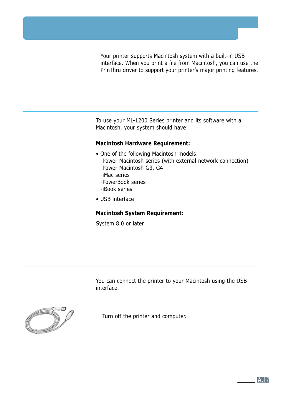 Using your printer with macintosh, System requirements, Installing software for macintosh | Connecting to macintosh | Samsung ML-1200 Series User Manual | Page 115 / 128