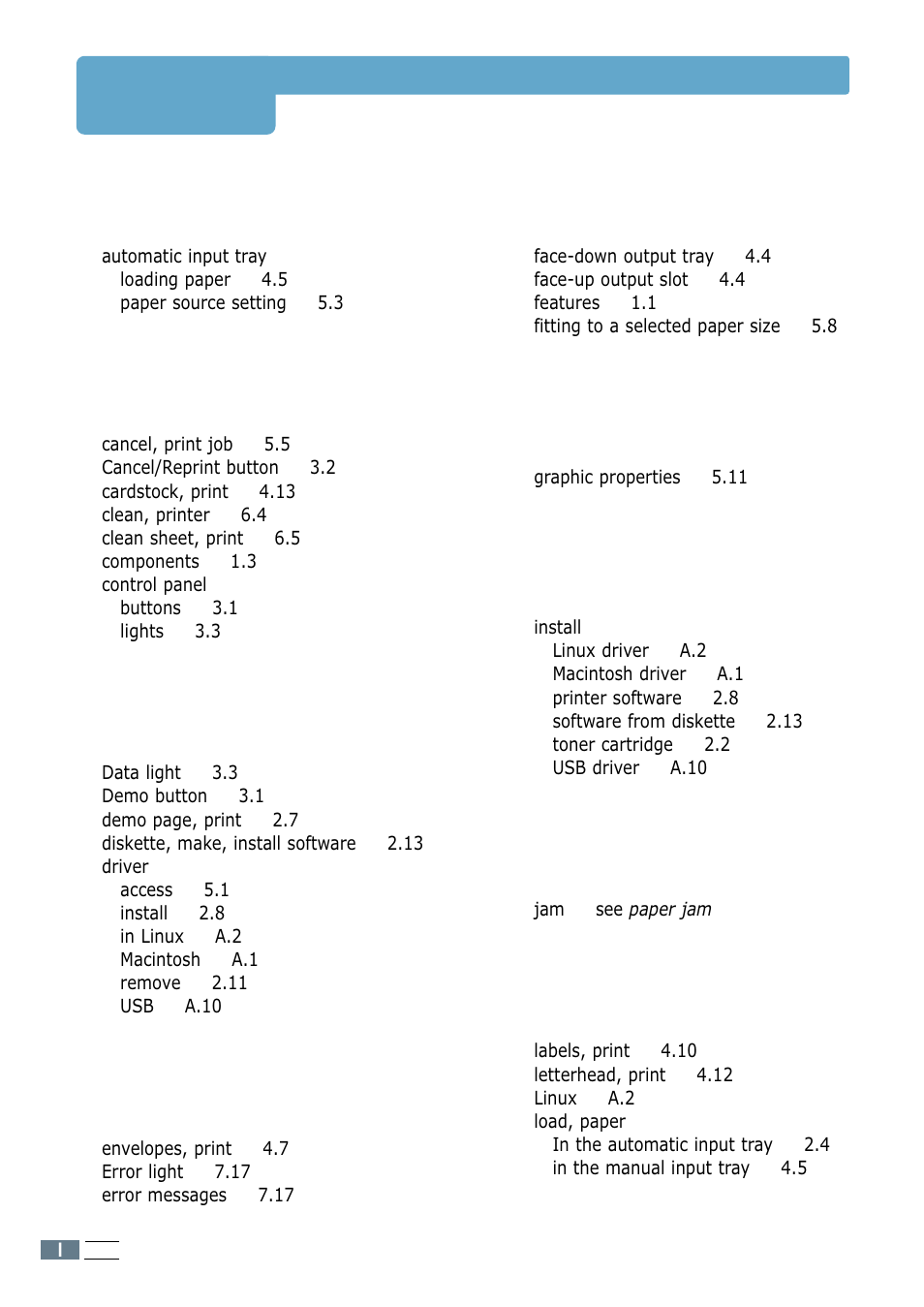 Index | Samsung ML-1200 Series User Manual | Page 125 / 128