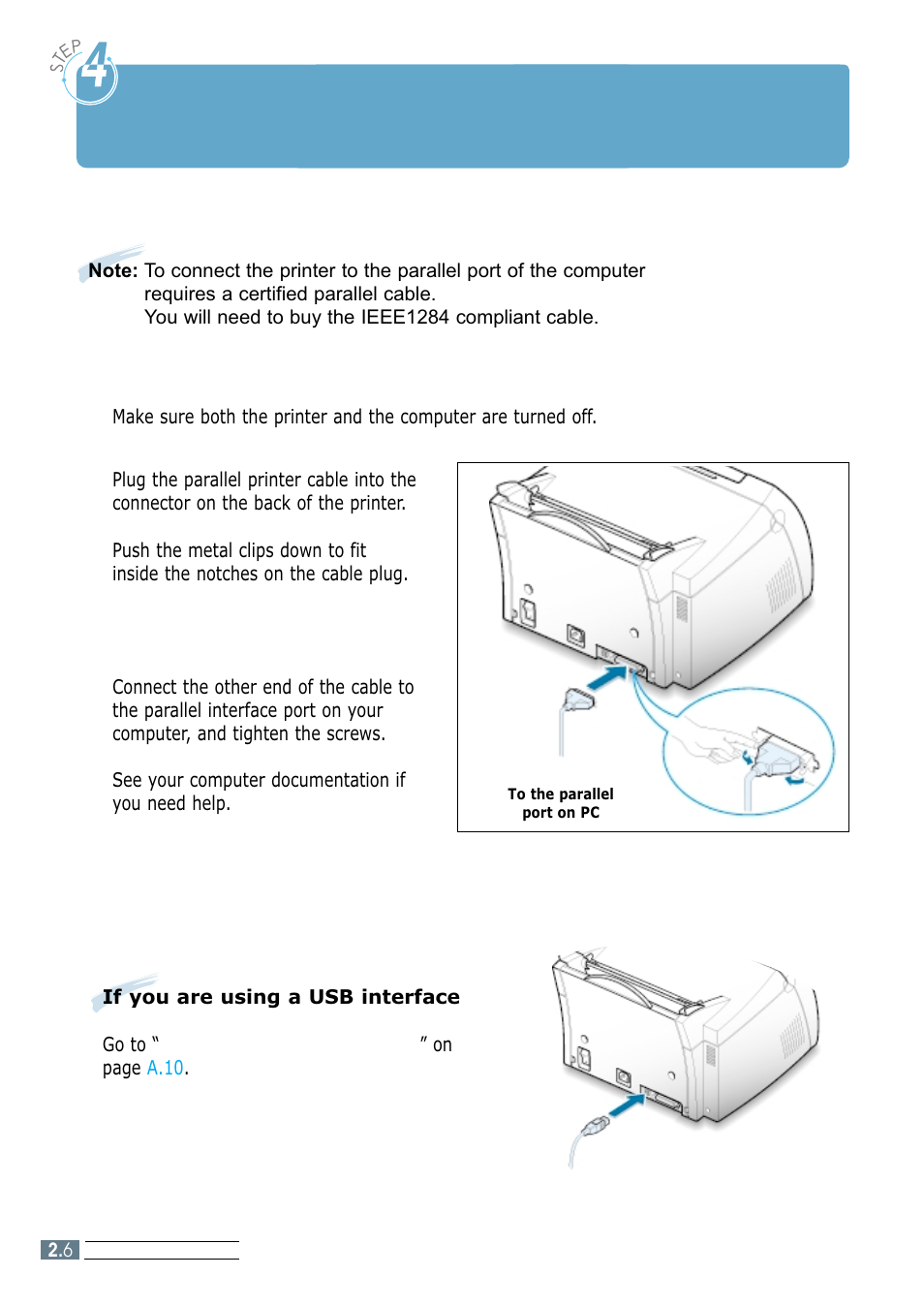 Connect to the computer with a parallel cable, Step 4, Ml-1210 only) | Samsung ML-1200 Series User Manual | Page 20 / 128