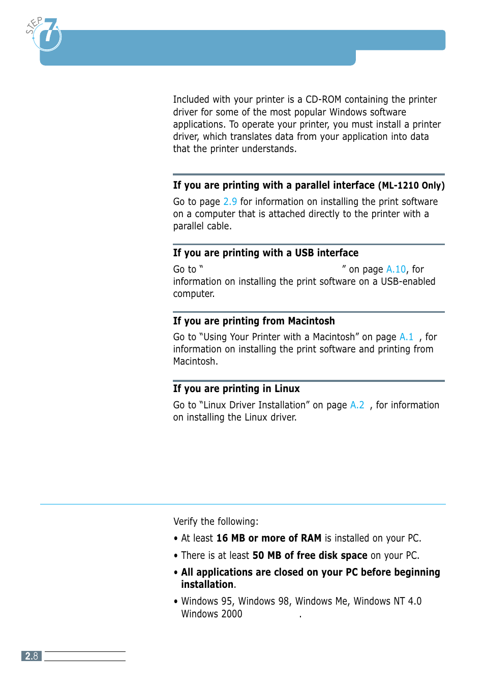 Install the printer software, Before installing the printer software, Step 7 | Samsung ML-1200 Series User Manual | Page 22 / 128