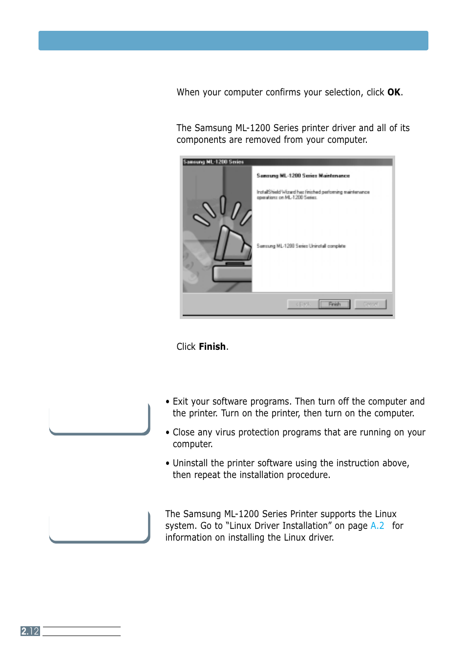 Install the printer software, If you have installing problems | Samsung ML-1200 Series User Manual | Page 26 / 128