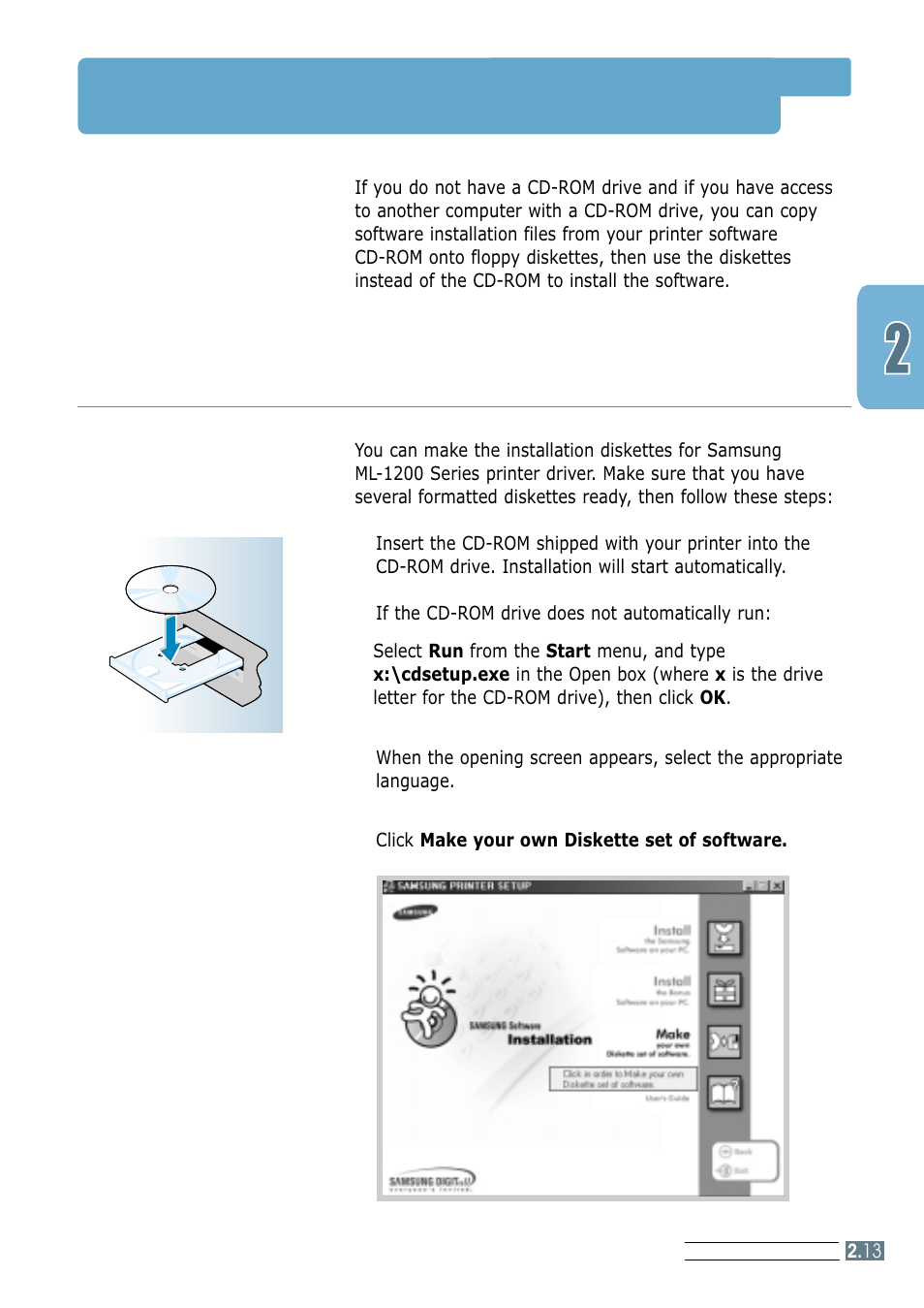 Installing software from diskette, Making installation diskettes | Samsung ML-1200 Series User Manual | Page 27 / 128