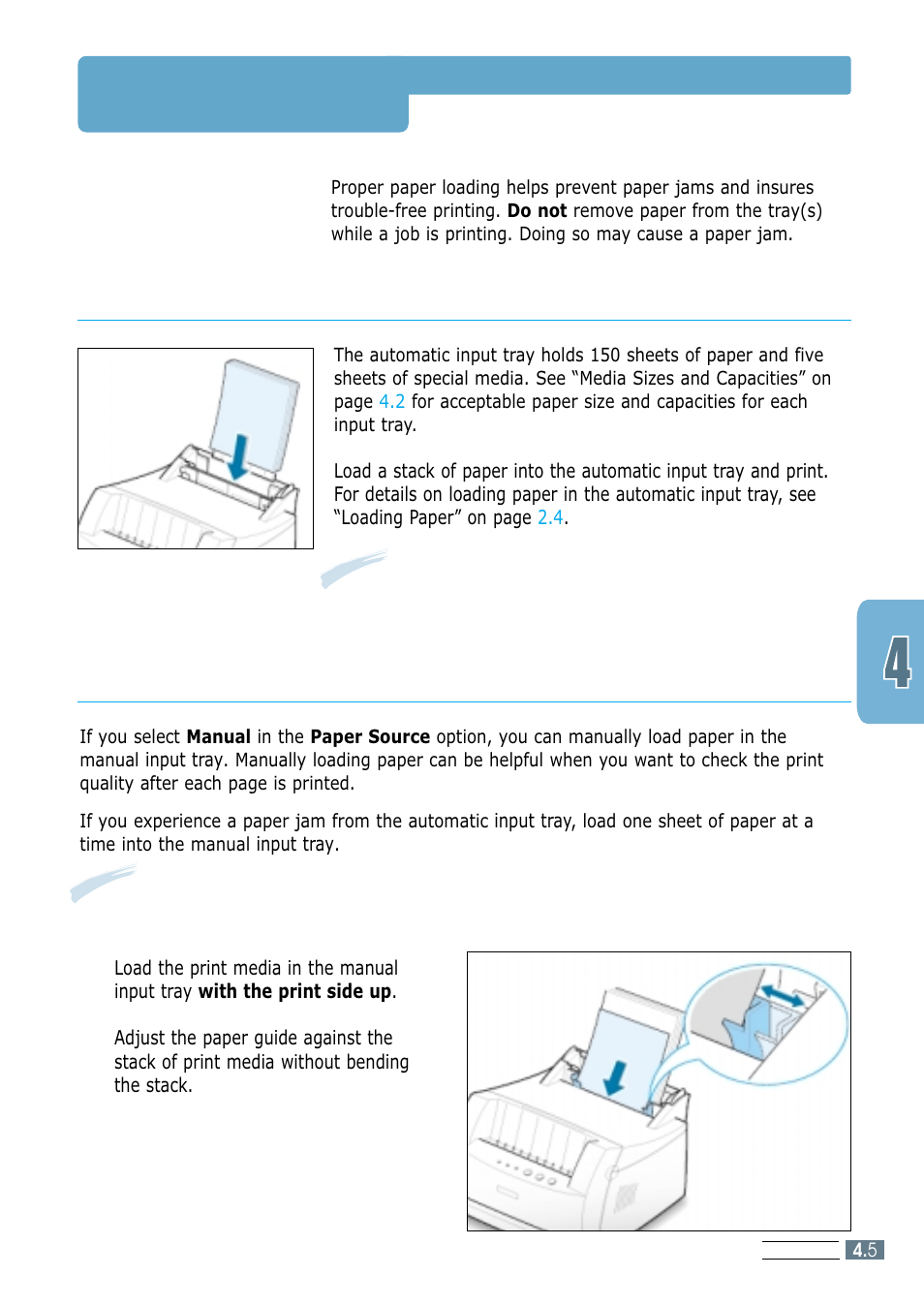 Loading paper, Using the automatic input tray, Using the manual input tray | Samsung ML-1200 Series User Manual | Page 39 / 128