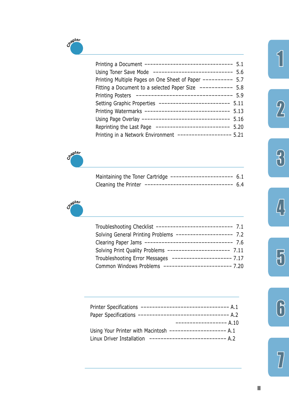 Printing tasks, Maintaining your printer, Problem solving | Appendix, Index, Appendix index | Samsung ML-1200 Series User Manual | Page 4 / 128