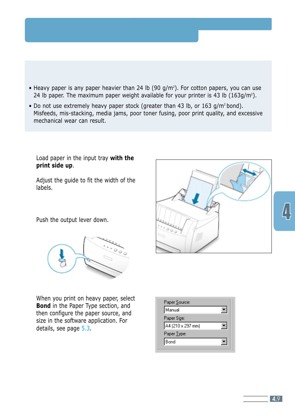 Printing on heavy paper, Guidelines | Samsung ML-1200 Series User Manual | Page 43 / 128