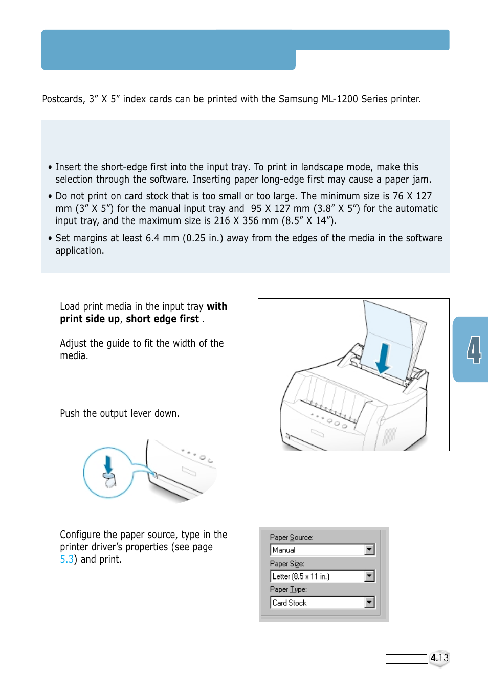 Printing on card stocks, Guidelines | Samsung ML-1200 Series User Manual | Page 47 / 128