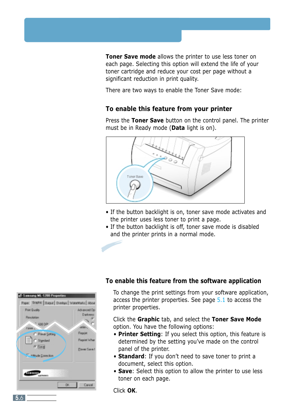 Using toner save mode | Samsung ML-1200 Series User Manual | Page 54 / 128