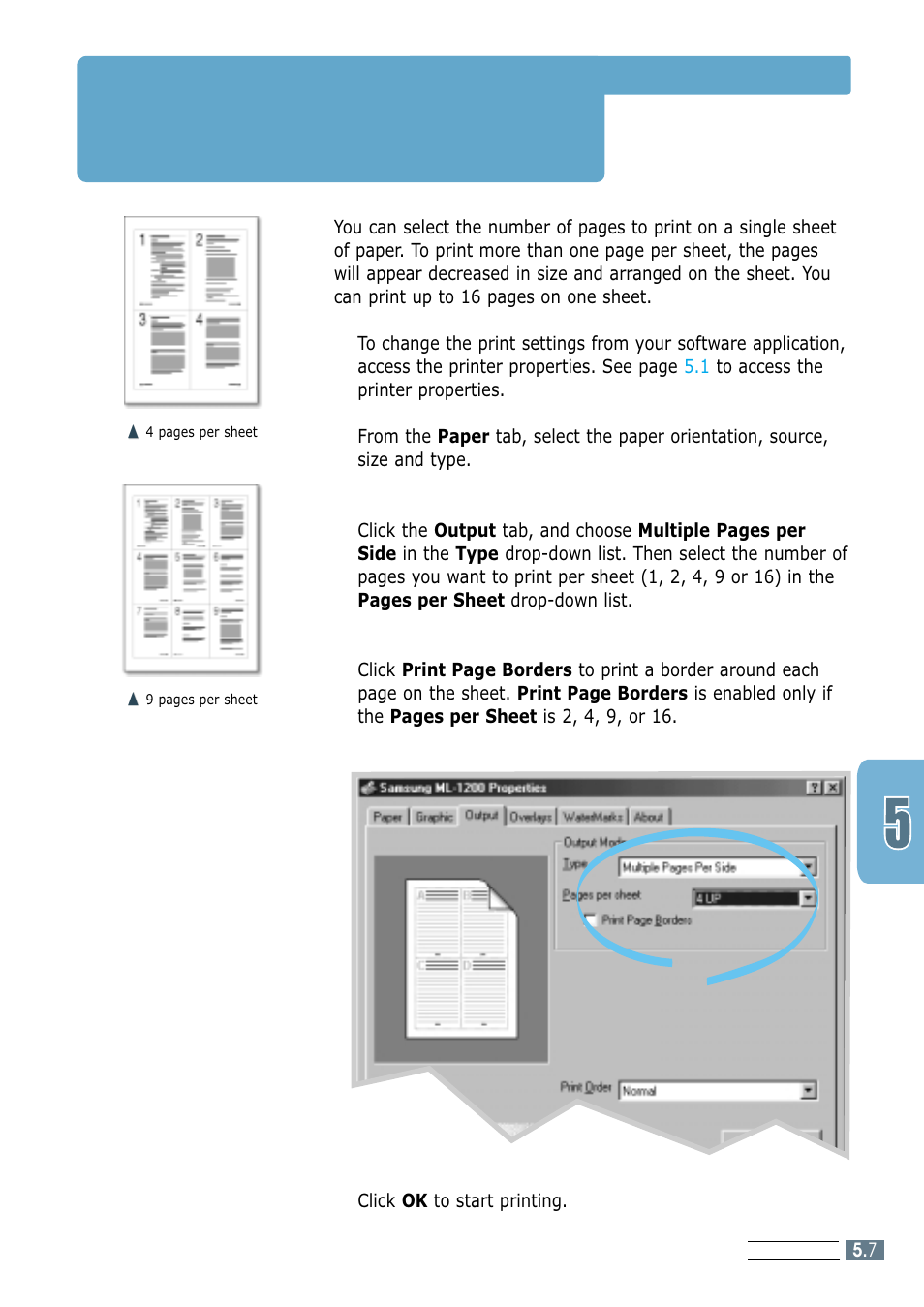 Rinting multiple pages on one sheet of paper | Samsung ML-1200 Series User Manual | Page 55 / 128