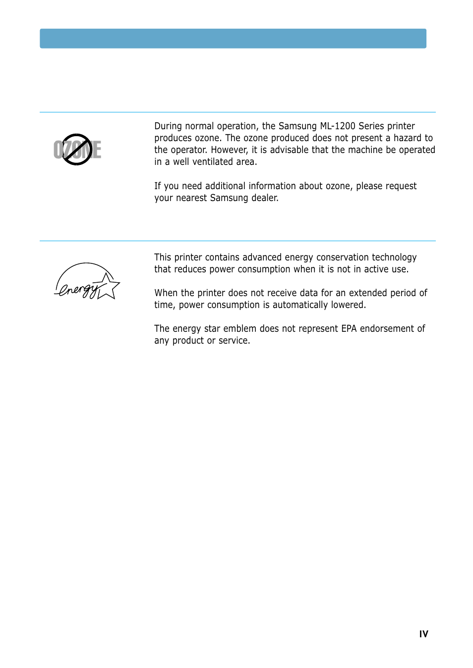 Ozone safety, Power saver, Ozone safety power saver | Samsung ML-1200 Series User Manual | Page 6 / 128