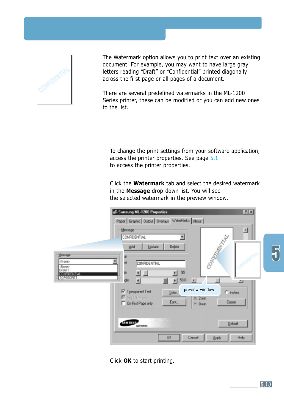 Printing watermarks | Samsung ML-1200 Series User Manual | Page 61 / 128