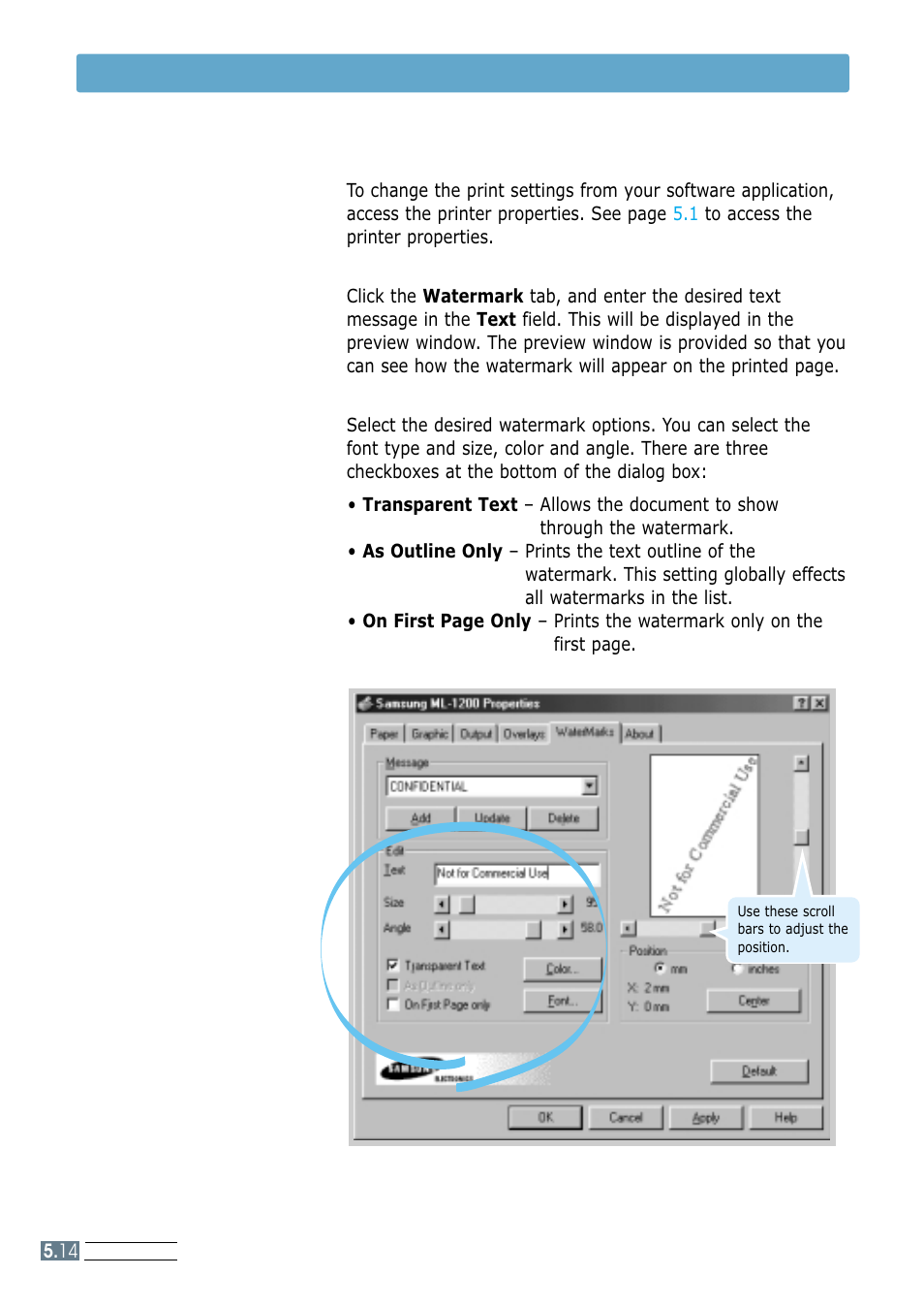 Printing watermarks | Samsung ML-1200 Series User Manual | Page 62 / 128