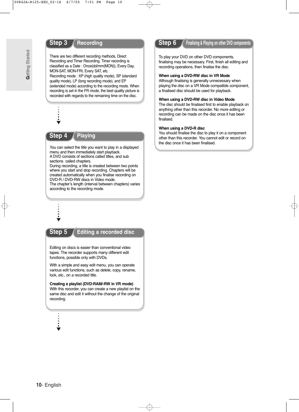 Step 3, Step 4, Step 6 | Step 5 | Samsung DVD-R125 User Manual | Page 10 / 93