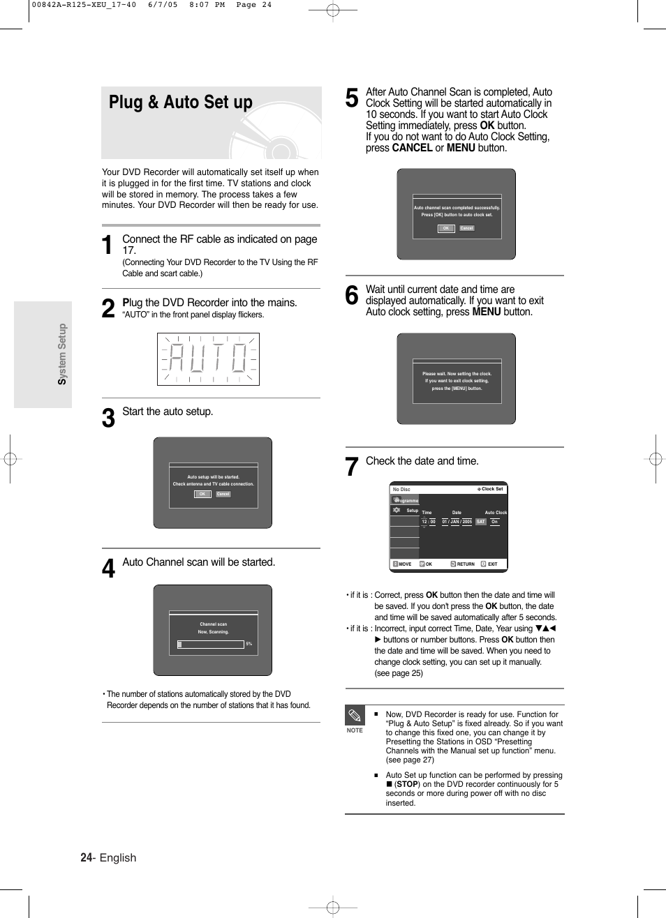 Plug & auto set up | Samsung DVD-R125 User Manual | Page 24 / 93