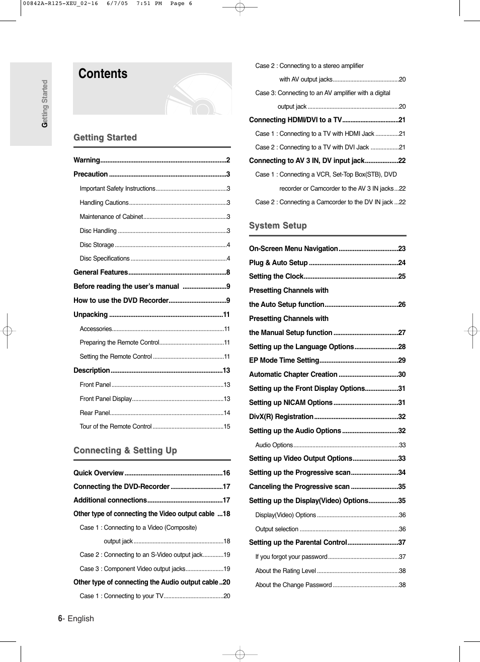 Samsung DVD-R125 User Manual | Page 6 / 93