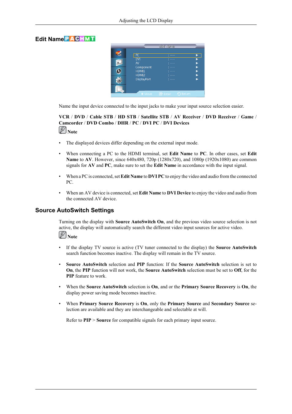 Edit name, Source autoswitch settings | Samsung 400TS-3 User Manual | Page 110 / 167