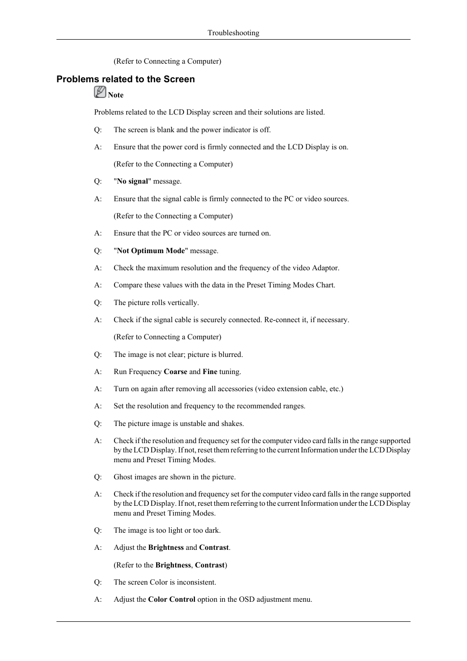 Problems related to the screen | Samsung 400TS-3 User Manual | Page 151 / 167