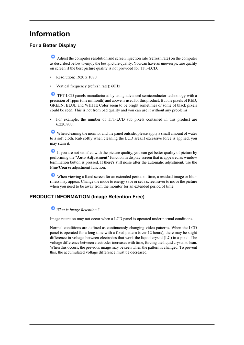 Information, For a better display, Product information (image retention free) | Samsung 400TS-3 User Manual | Page 158 / 167