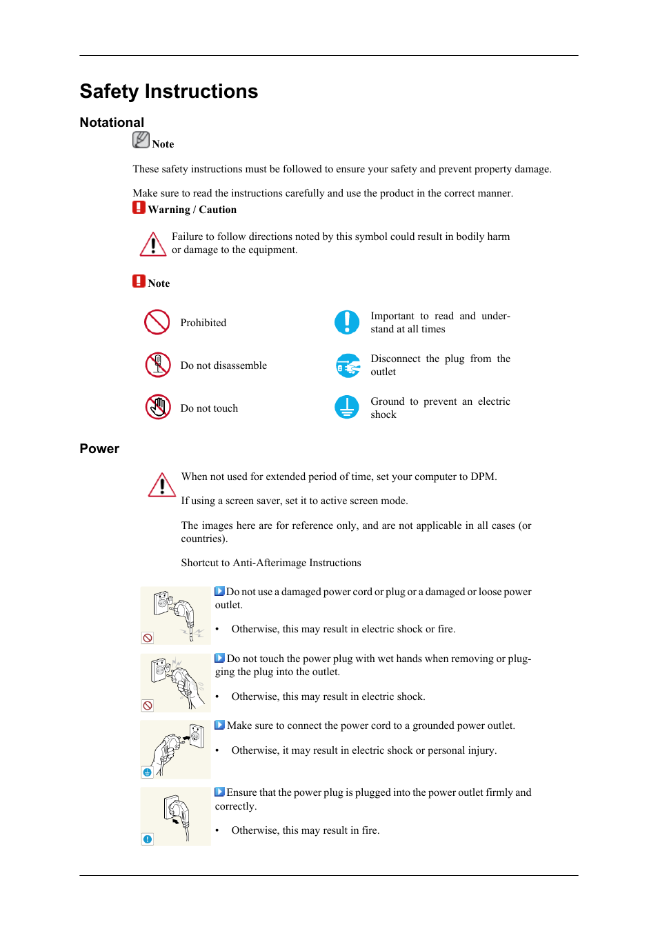 Safety instructions, Notational, Power | Samsung 400TS-3 User Manual | Page 2 / 167