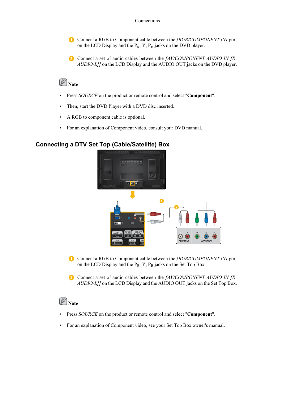 Connecting a dtv set top (cable/satellite) box | Samsung 400TS-3 User Manual | Page 45 / 167