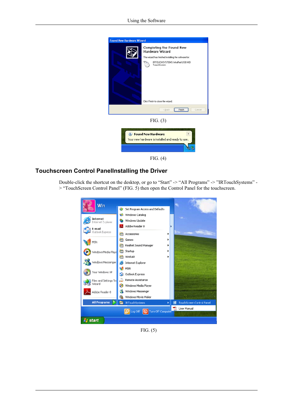 Touchscreen control panelinstalling the driver | Samsung 400TS-3 User Manual | Page 58 / 167