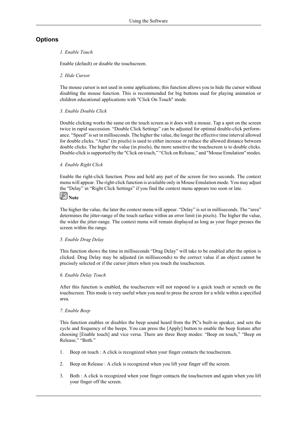Options | Samsung 400TS-3 User Manual | Page 61 / 167