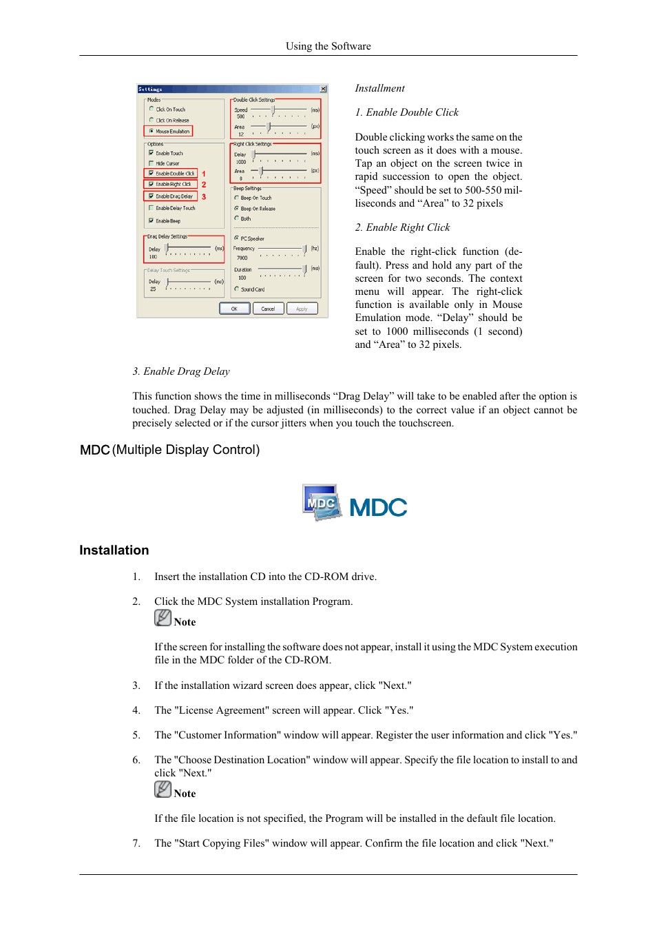 Mdc (multi-display control), Installation | Samsung 400TS-3 User Manual | Page 63 / 167