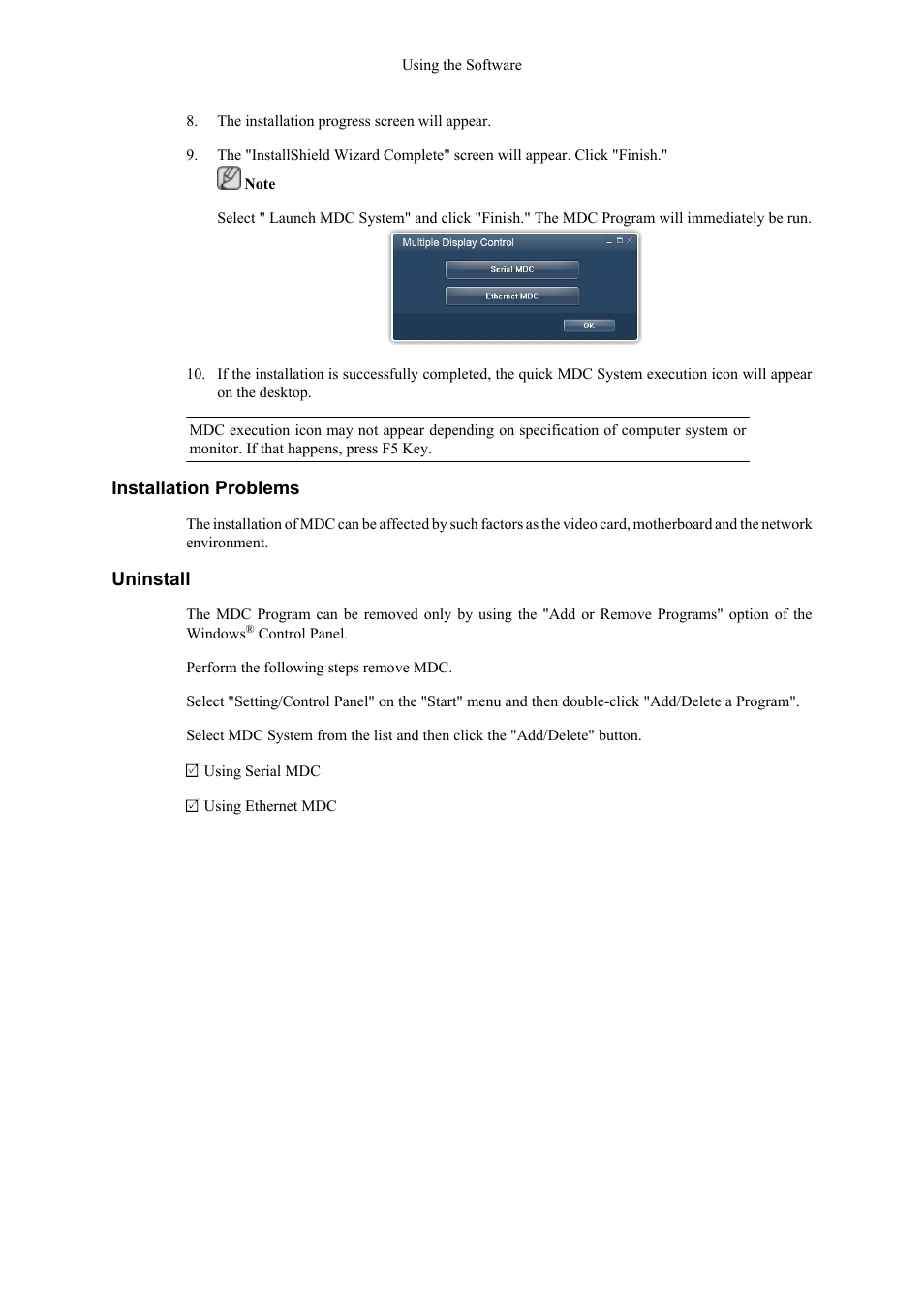 Installation problems, Uninstall | Samsung 400TS-3 User Manual | Page 64 / 167