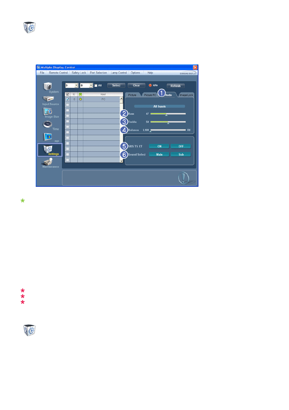 Settings audio, Settings image lock | Samsung 400TS-3 User Manual | Page 79 / 167