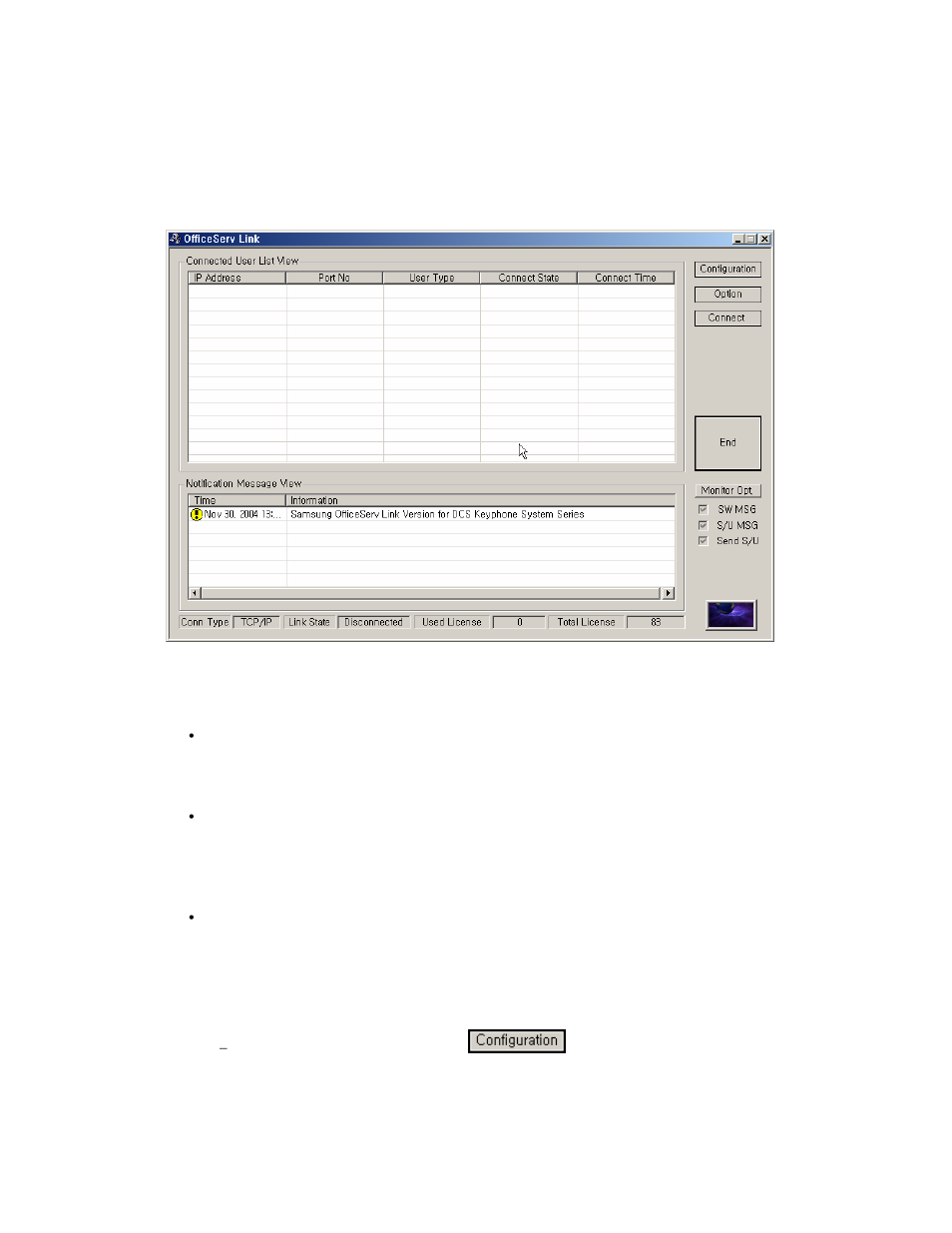 Description of link main window, Configuration of link main window | Samsung Version 2.1 User Manual | Page 18 / 54